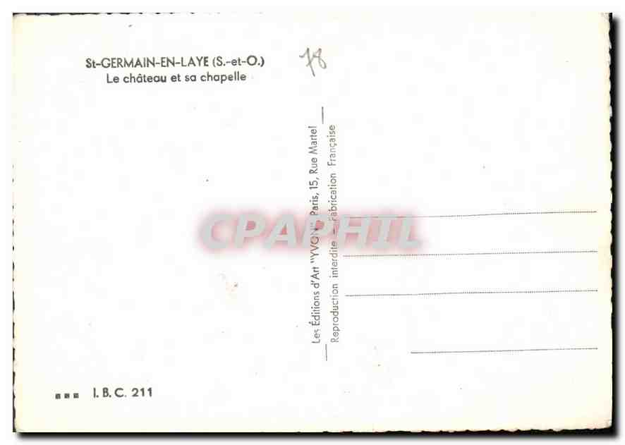 CPM St Germain en Laye S et O Le Chateau et sa chapelle  — Verso