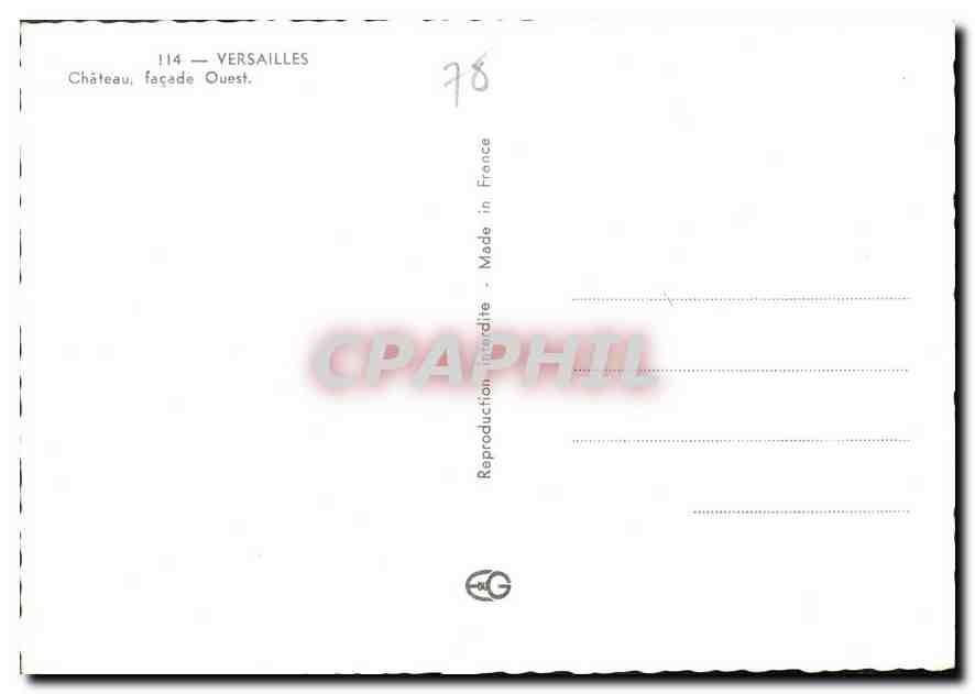 CPM Versailles Chateau facade Ouest  — Verso