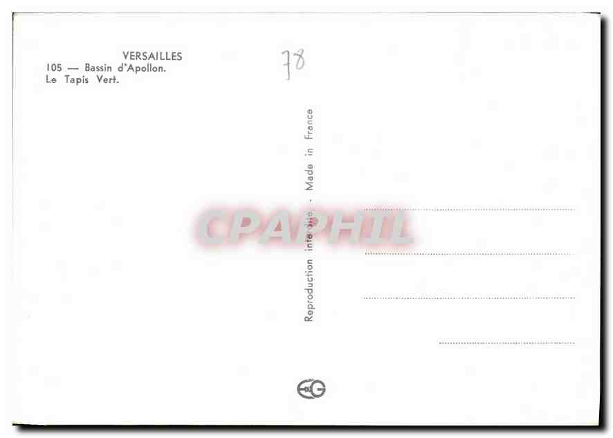 CPM Versailles Bassin d'Apollon Le Tapis Vert  — Verso