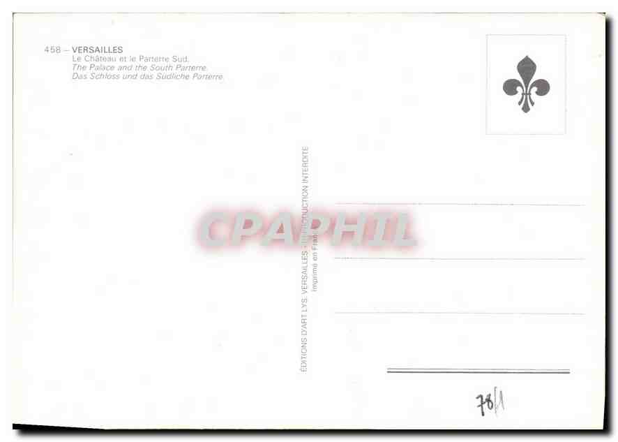 CPM Versailles Le Chateau et le Parterre Sud  — Verso