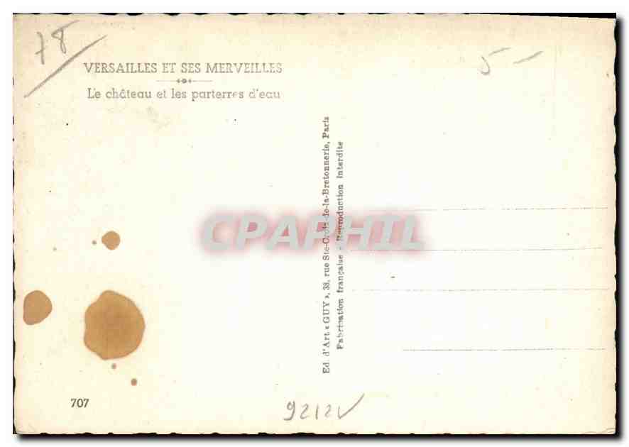 CPM Versailles et ses Merveilles Le Chateau et les parterres d'eau  — Verso