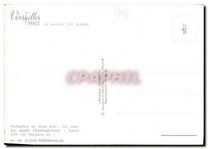 CPM Versailles La Galerie des Glaces  — Verso