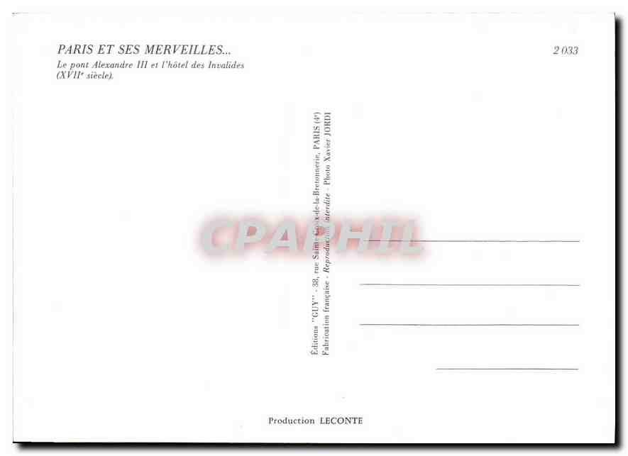 CPM Les Invalides Paris et ses Merveilles  — Verso