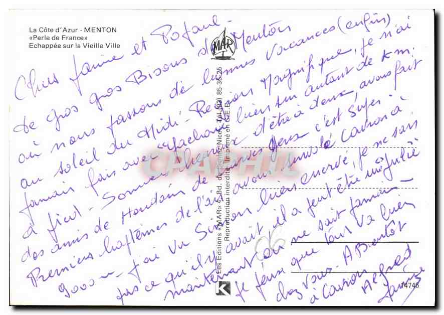 CPM La Cote d'Azur Menton Perle de France Echappee sur la Vieille Ville  — Rückseite