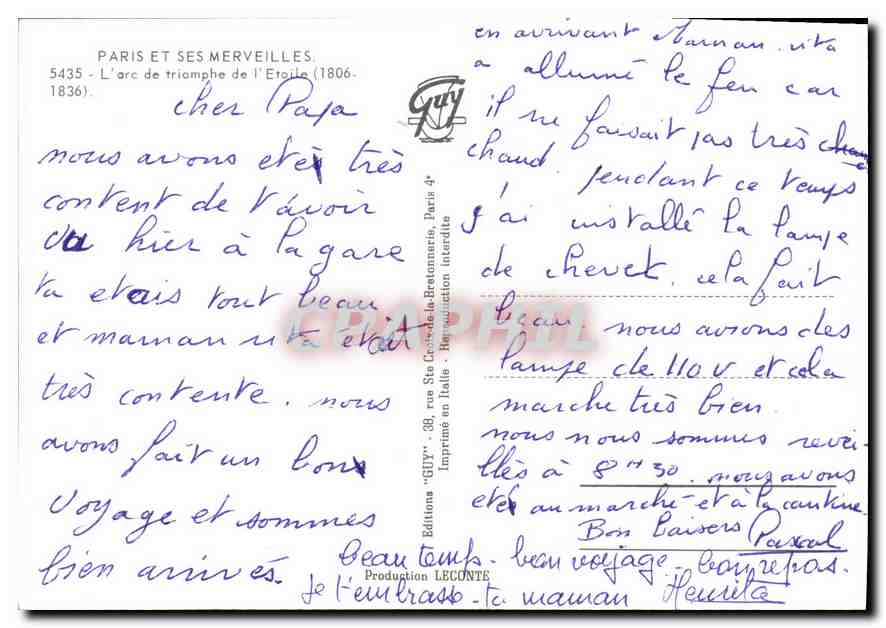 Paris - L'Arc de Triomphe — Éditions 'GUY', n° 5435 — Back