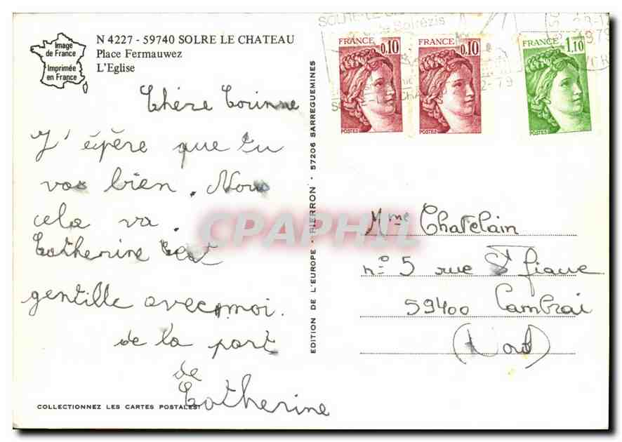 CPM Solre le Chateau Place Fermauwez L'Eglise  — Back