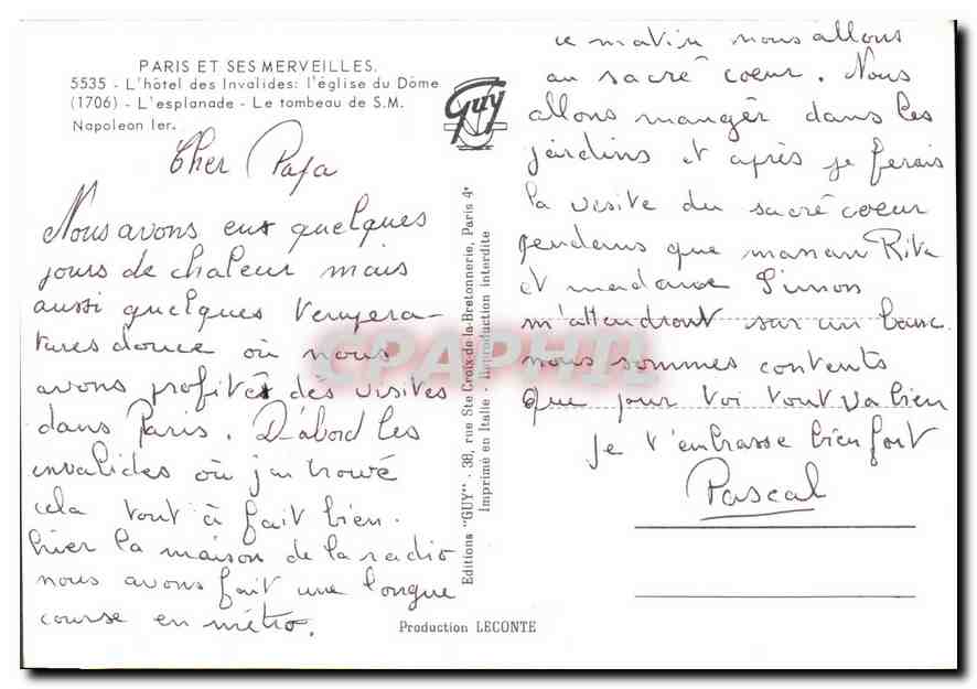 CPM Paris et ses Merveilles L'Hotel des Invalides l'Eglise du Dome  — Rückseite