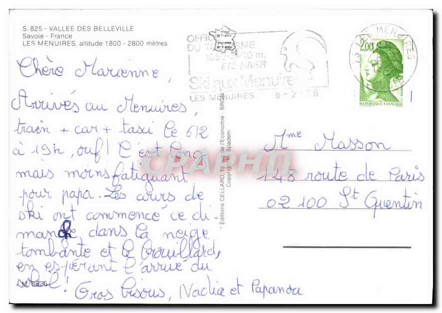 CPM Vallee des Belleville Savoie France Les Menuires  — Rückseite