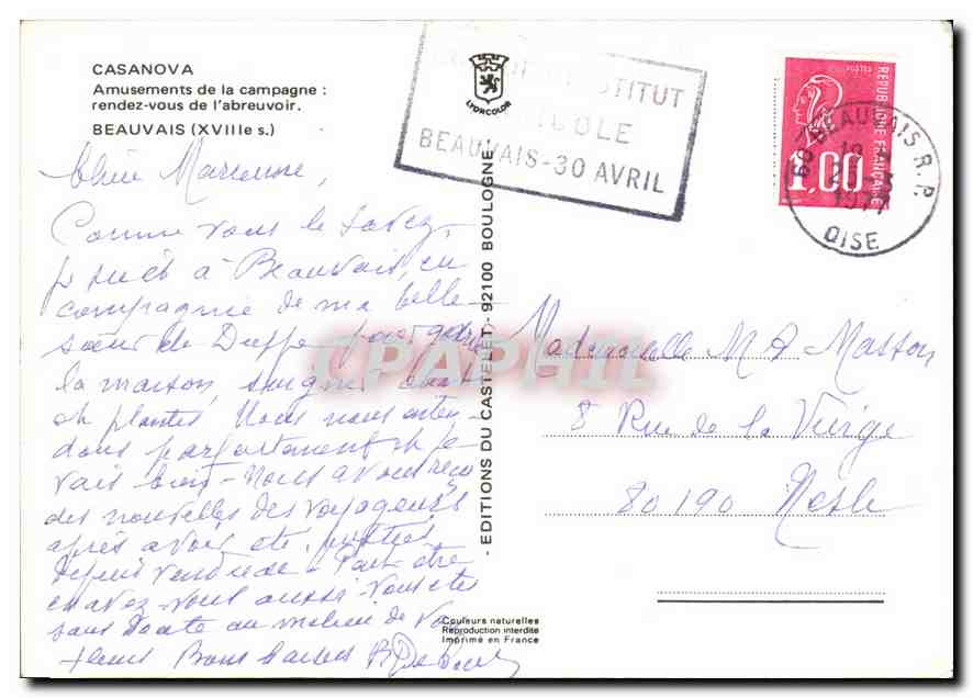 Amusements de la campagne — Casanova — Éditions naturelles — Verso