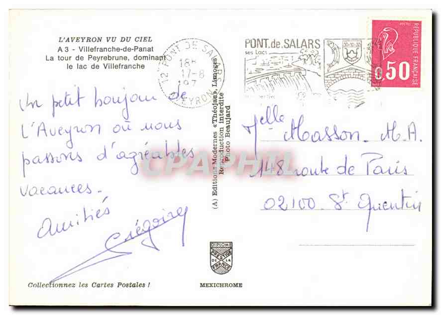 Vue aérienne de l'Aveyron — La tour de Peyrebrune dominant le lac de Villefranche — Éditeur Iris — Reverso