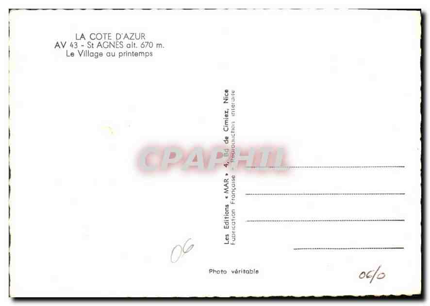 CPM La Cote d'Azur St Agnes Le Village au printemps  — Rückseite
