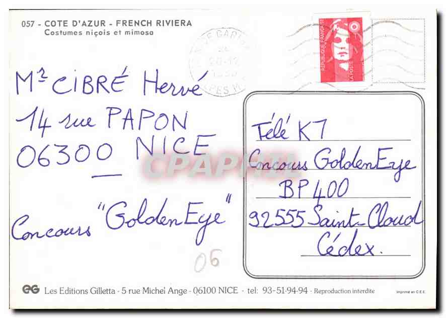 CPM Cote d'Azur French Riviera Costumes nicois et mimosa  — Verso
