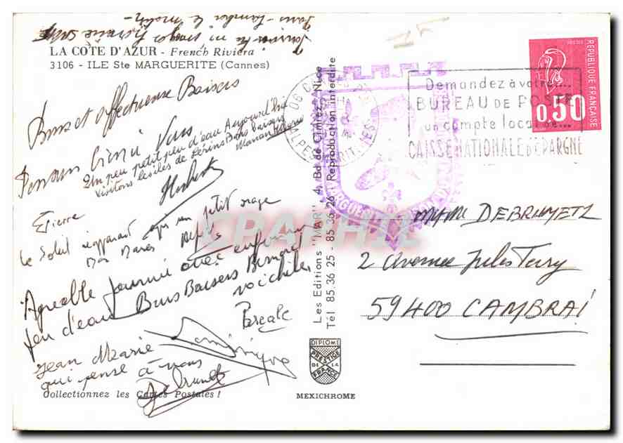 CPM La Cote d'Azur French Riviera Ile Ste Marguerite Cannes  — Rückseite