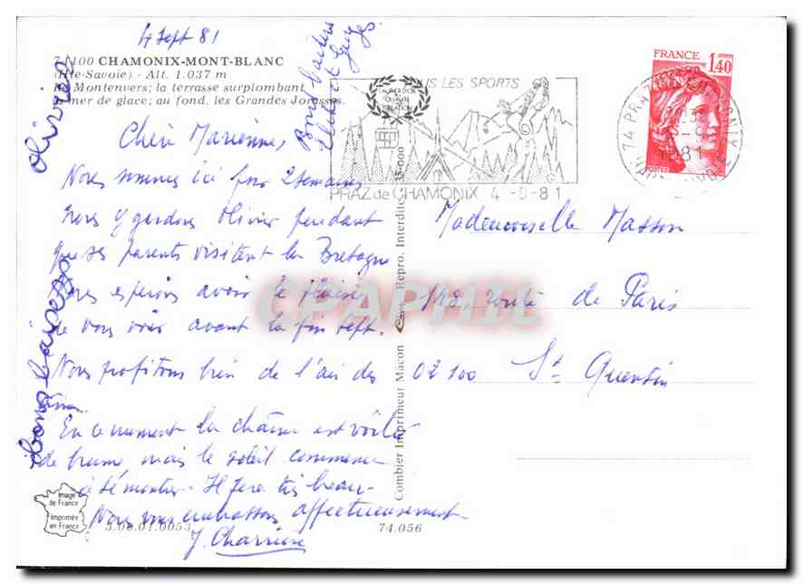 CPM Chamonix Mont Blanc Hte Savoie  — Verso