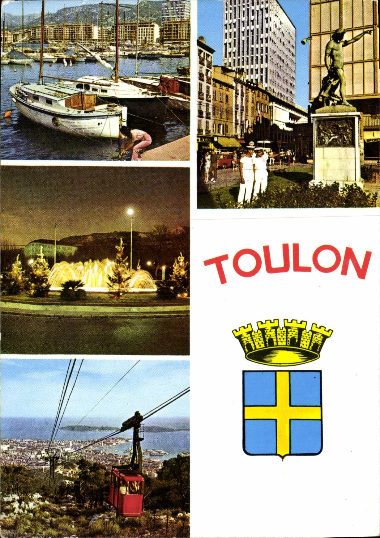 Toulon — vue du port, statue, fontaine, téléphérique — Éditions G. SOLILLI, Toulon
