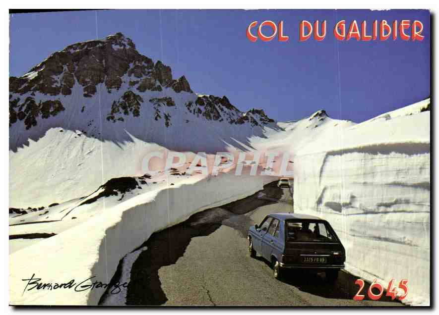 Col du Galibier — vue enneigée avec voiture — Bernard Grange, n° 2645