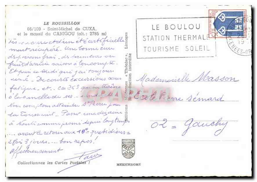 CPM Le Roussillon Saint Michel de Cuxa et le massif du Canigou  — Verso