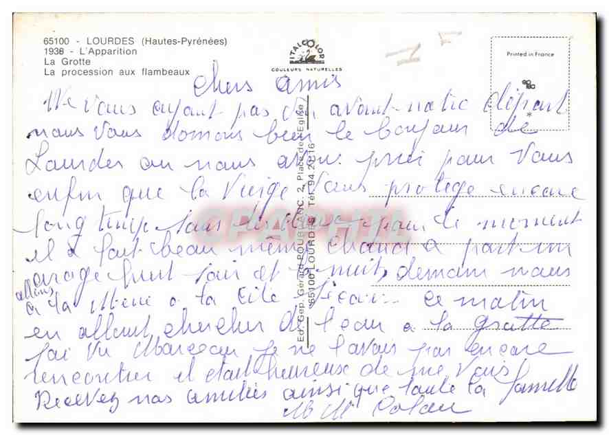 CPM Lourdes Hautes Pyrenees L'Apparition La Grotte  — Rückseite