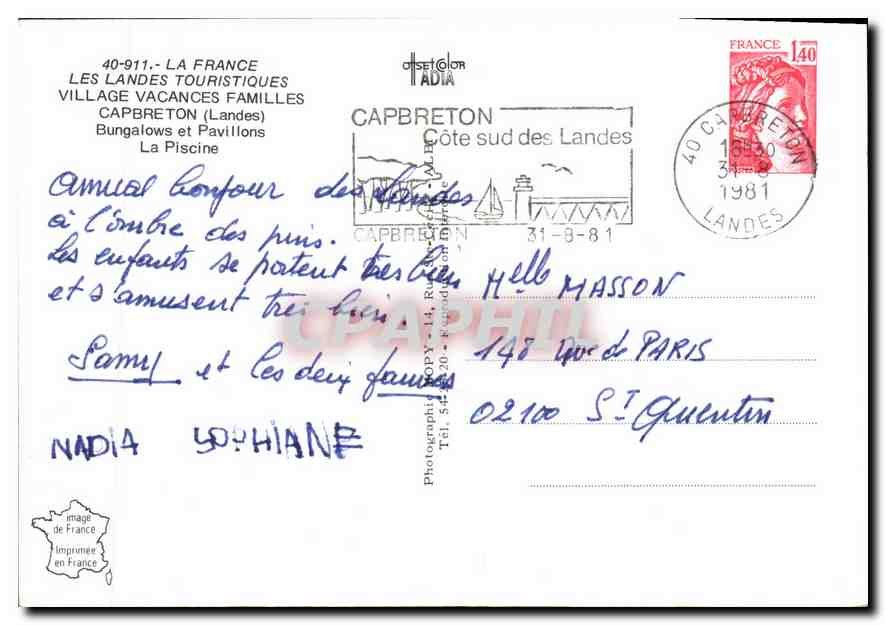 CPM Village Vacances Familiales Cap Breton  — Rückseite