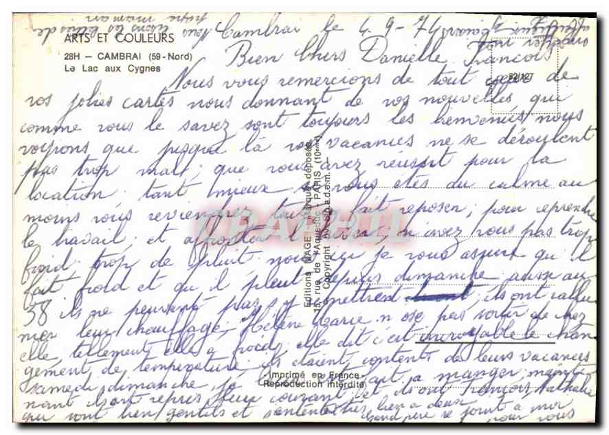 CPM Cambrai Nord Le Lac aux Cygnes  — Rückseite