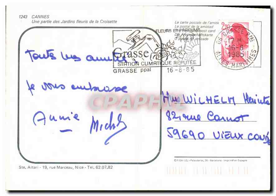 CPM Cannes Une partie des jardins fleuris de la Croisette  — Verso