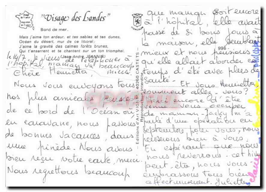 CPM Visage des Landes Bord de Mer  — Rückseite
