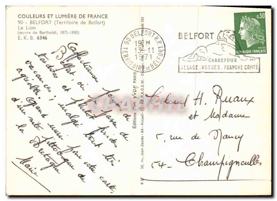 CPM Belfort Territoire de Belfort Le Lion  — Verso