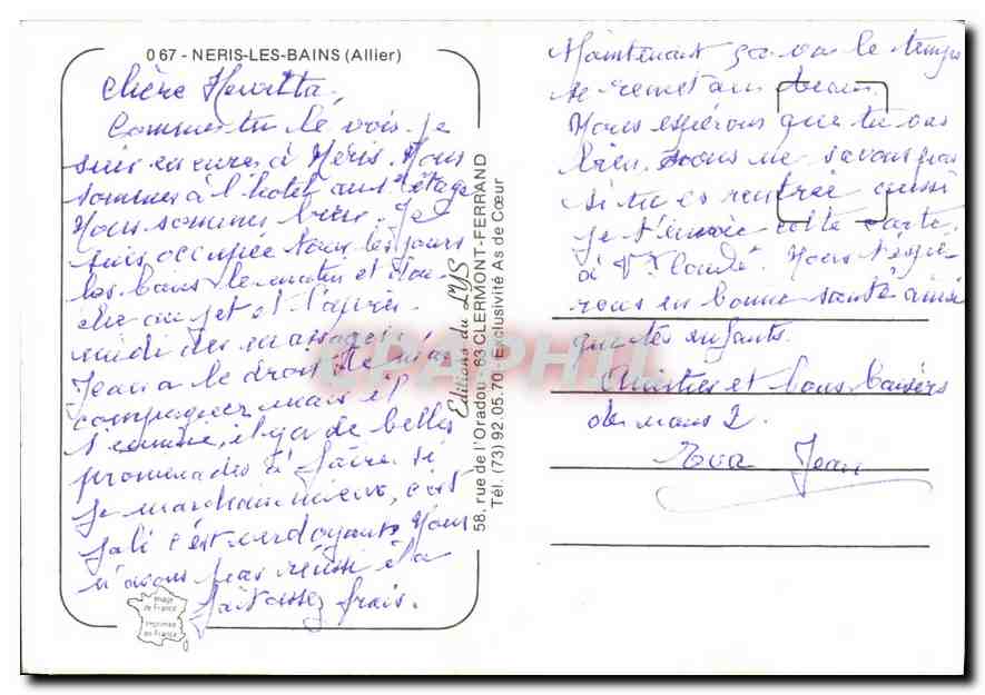 CPM Neris les Bains Allier  — Rückseite