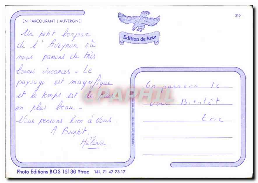 En Auvergne — paysages et vie rurale — Edition de luxe, n°319 — Verso