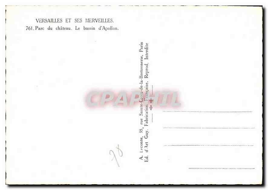 CPM Versailles et ses Merveilles Parc du Chateau Le bassin d'Apollon  — Verso