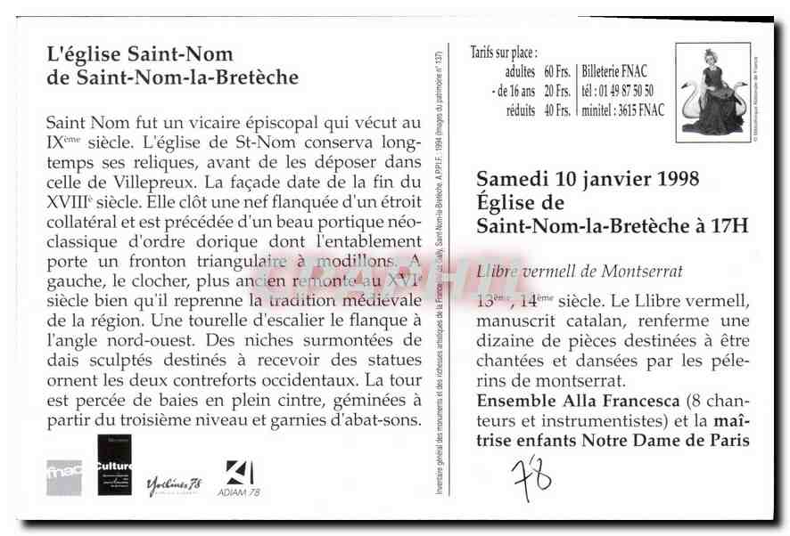 CPM Cycle de Musique Medievale Canton se Saint Nom la Breteche  — Back