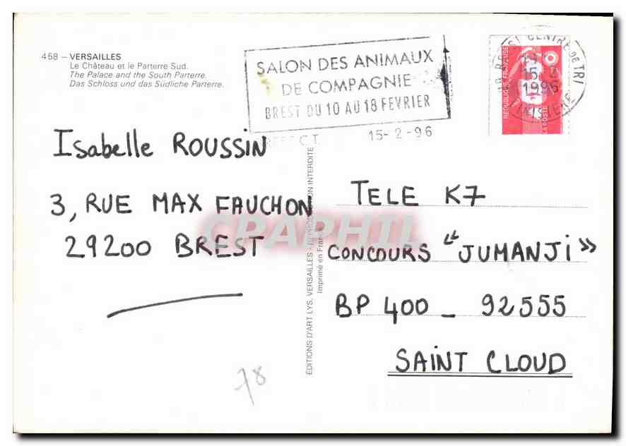 CPM Versailles Le Chateau et le Parterre Sud  — Verso