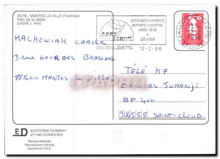 Parque de la Vallée — Mantes-la-Ville — Ediciones Dubray n°45/78 — Reverso