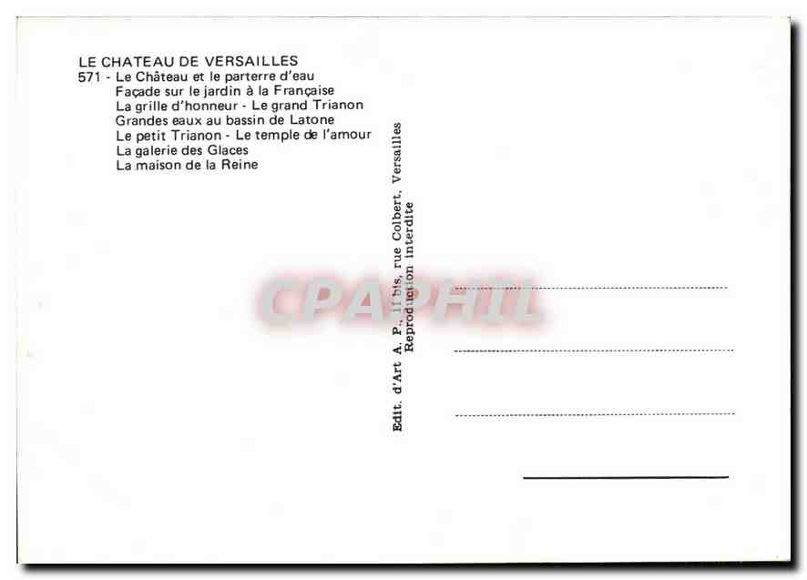 CPM Versailles Le Chateau de Versailles  — Verso