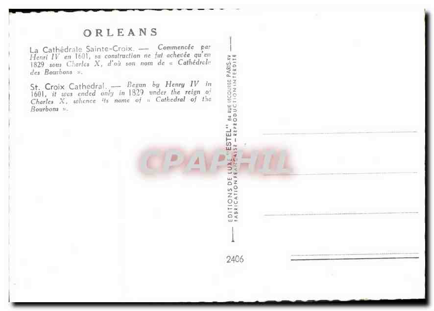 CPM Orleans La Cathedrale Sainte Croix  — Verso