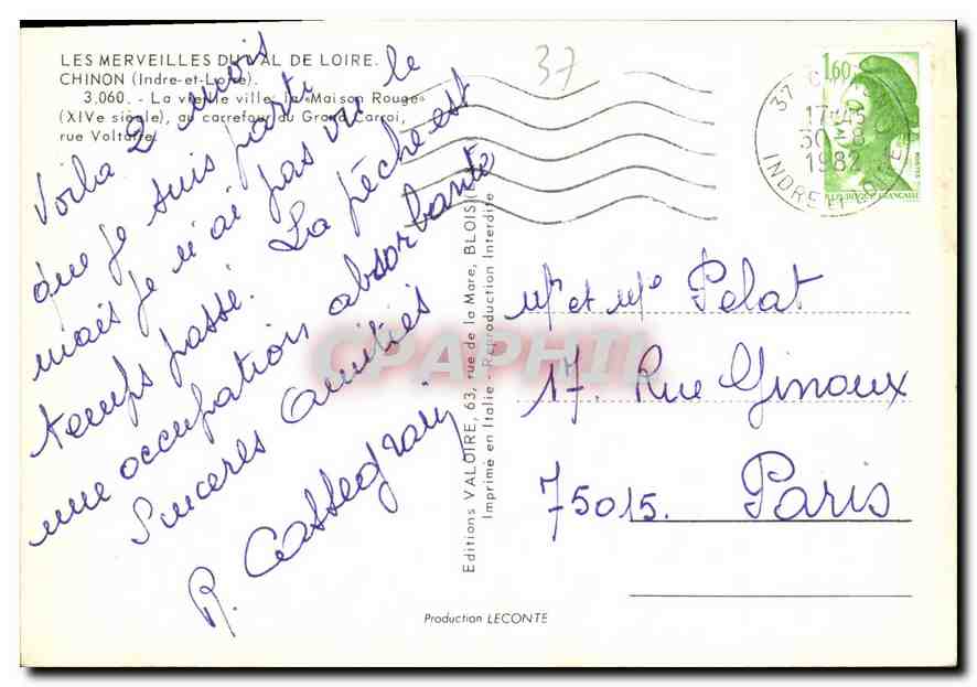 CPM Chinon Indre et Loire La vieille ville  — Rückseite