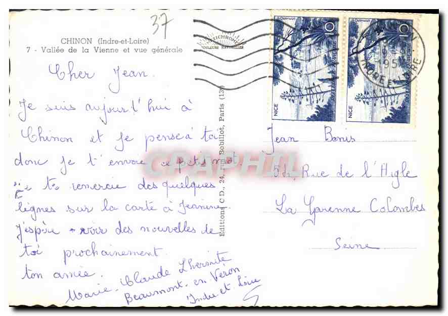 CPM Chinon Indre et Loire Vallee de la Vienne et vue generale  — Rückseite