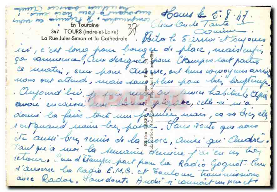 CPM Tours Indre et Loire La Rue Jules Simon et la Cathedrale  — Rückseite