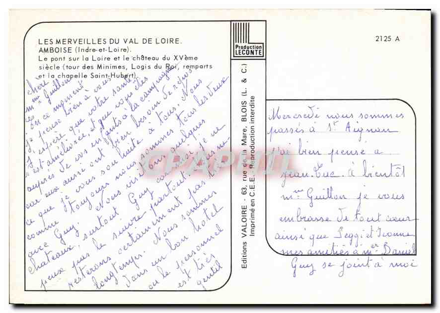 CPM Amboise Indre et Loire Le pont sur la Loire et le Chateau  — Rückseite
