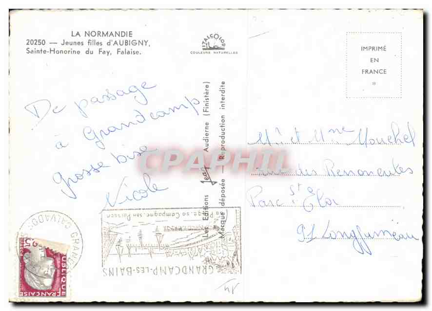 CPM La Normandie Jeunes filles d'Aubigny Sainte Honorine du Fay Falaise  — Back