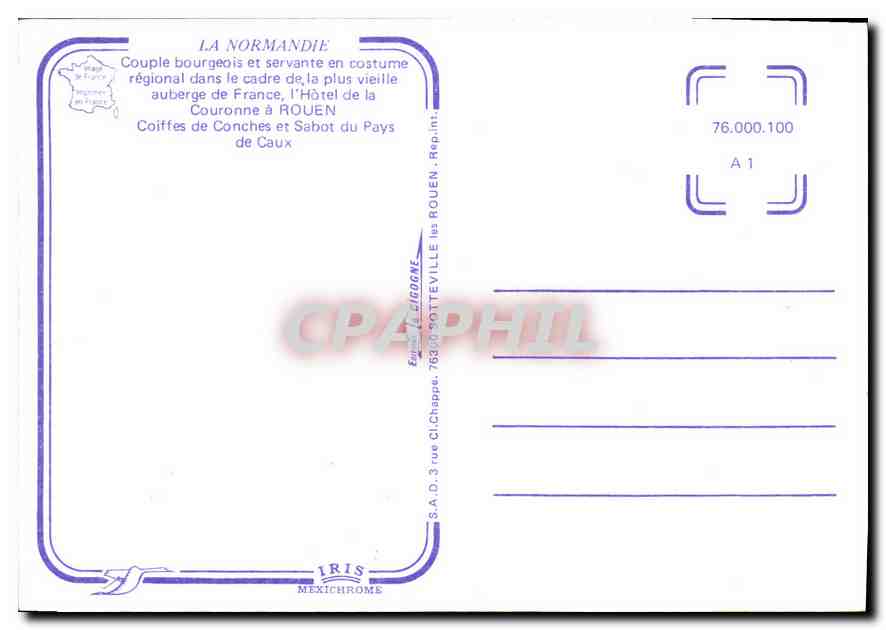 CPM La Normandie Couple bourgeois et servante en costume  — Verso