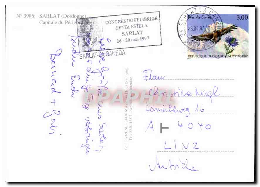 Sarlat-la-Canéda — Gros Bisous — Éditions RENÉ, n° 3986 — Achterkant