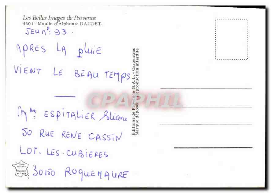 CPM Les Belles Images de Provence Moulin d'Alphonse Daudet  — Verso
