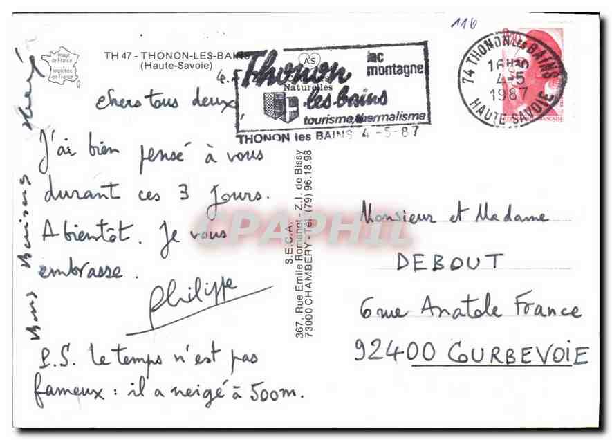 Thonon-les-Bains — vue aérienne et fontaines — éditeur Thonon-les-Bains Tourisme & Thermalisme — Rückseite