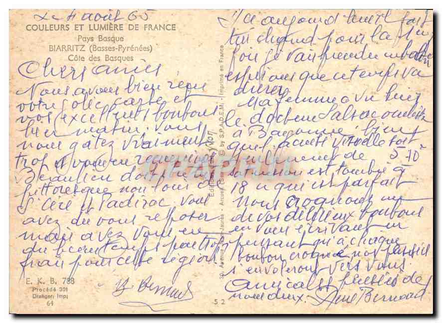 CPM Biarritz Basses Pyrenees Cote des basques  — Verso