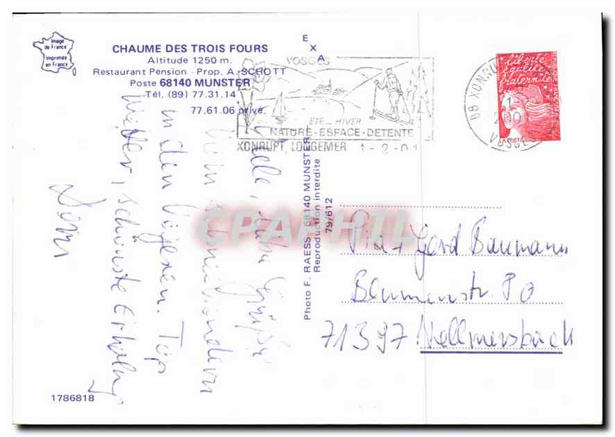 CPM Chaume des Trois Fours Restaurant Pension  — Rückseite