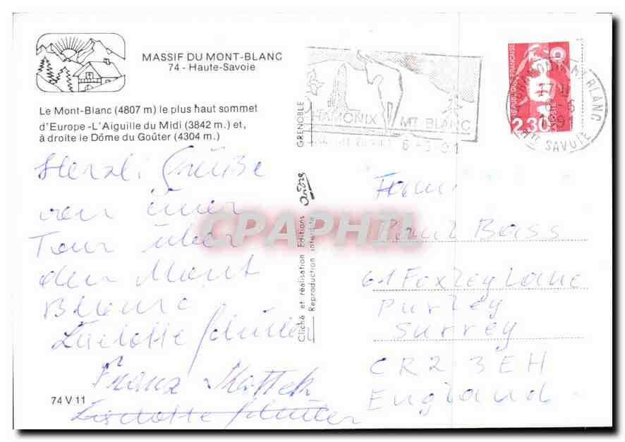 Le Mont-Blanc 4807m — L'Aiguille du Midi 3842m — CPAPHIL — Verso