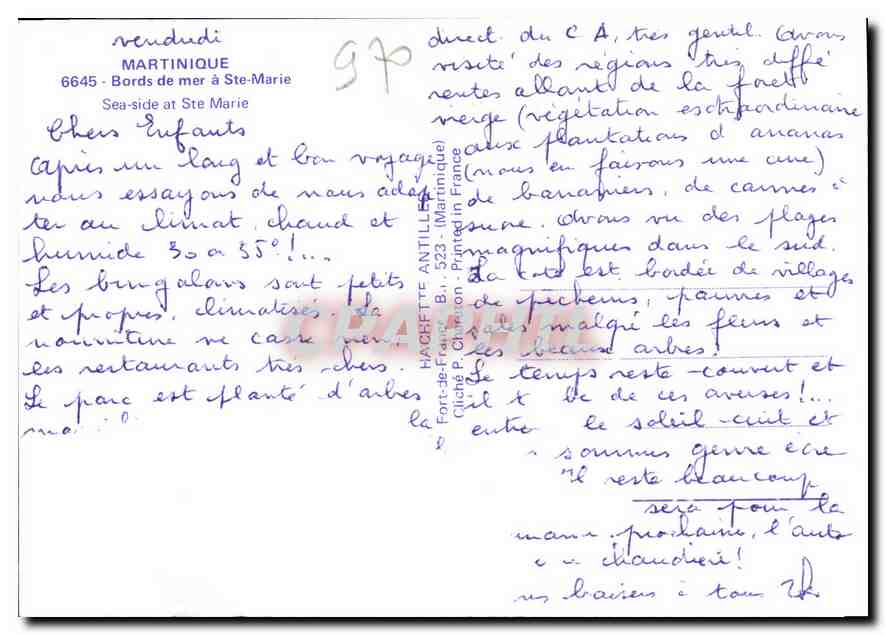 CPM Martinique Bords de mer a Ste Marie  — Rückseite