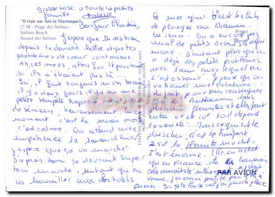 CPM Martinique Il etait une fois la Martinique Plage des Salines  — Rückseite