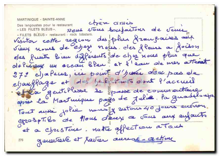 CPM Martinique Sainte Anne Des langoustes pour le restaurant  — Rückseite